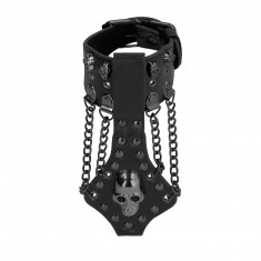 Bracelet with Skulls and Chains - Black